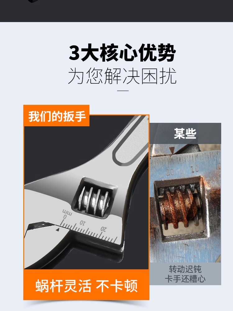 活动扳手工具万能活口卫浴板手多功能万用大开口活络板子短柄超薄
